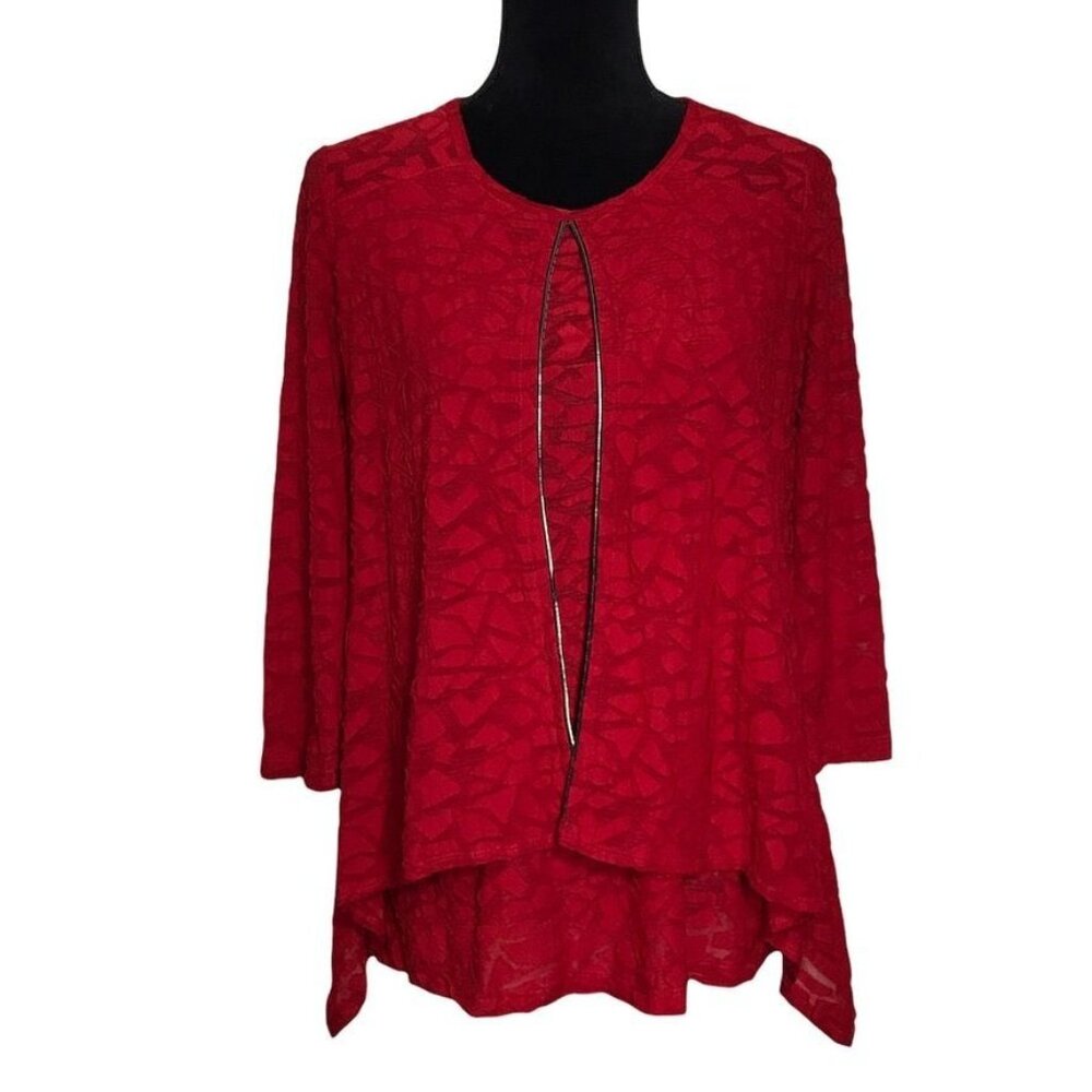 Rachel Cole 3/4 Sleeve Layered Burnout Style Top in Red - Sz S